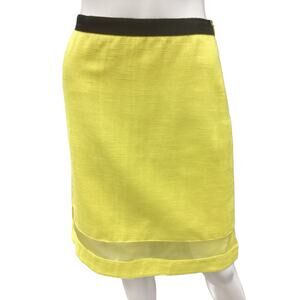 Féraud Skirt Women’s Size 4 Cotton Linen Blend Silk Lining A-Line Bright Yellow
